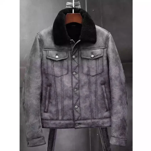 Men's Lambskin Shearling Aviator Bomber Leather Jacket